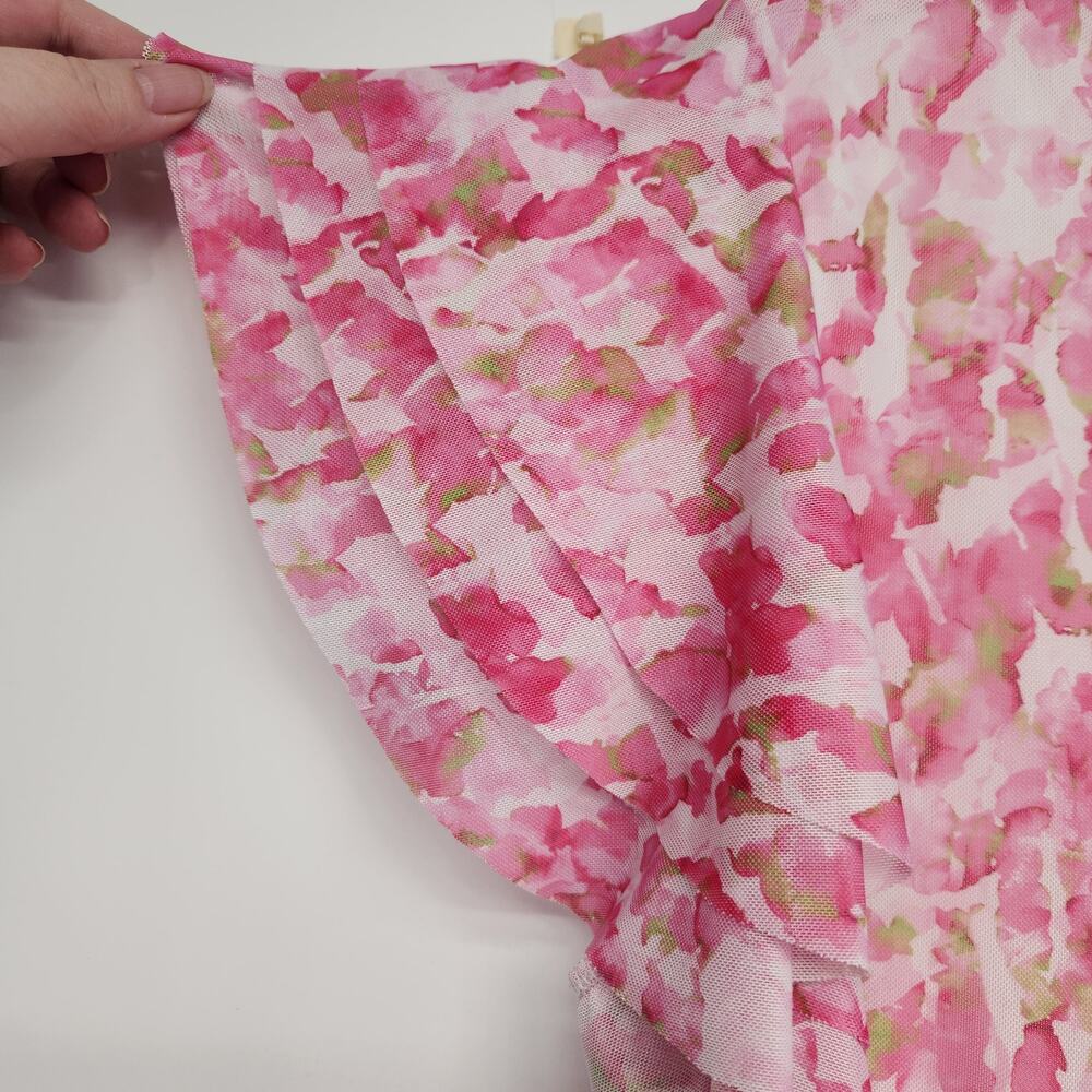 Vince Camuto Pink Abstract Floral Mesh Tiered Flutter Sleeve Top Women's M - Picture 8 of 10